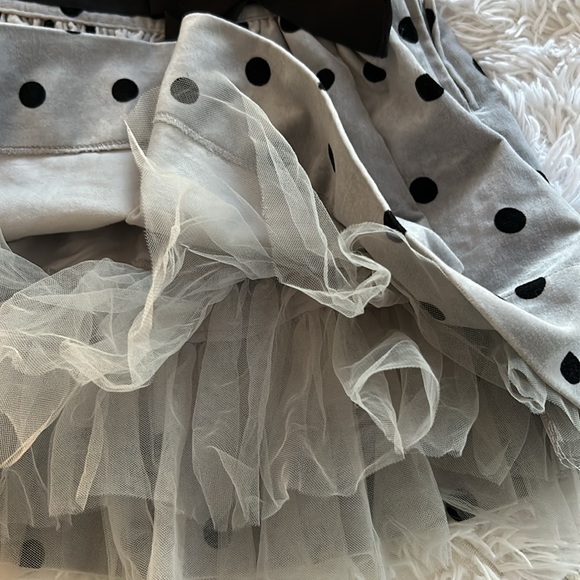 Benetton Class sz L 8/9 velour velvet black and gray polka dot skirt with tulle - Picture 11 of 11